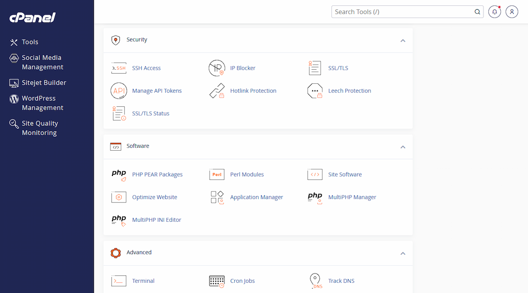 cPanel Security Tools Interface